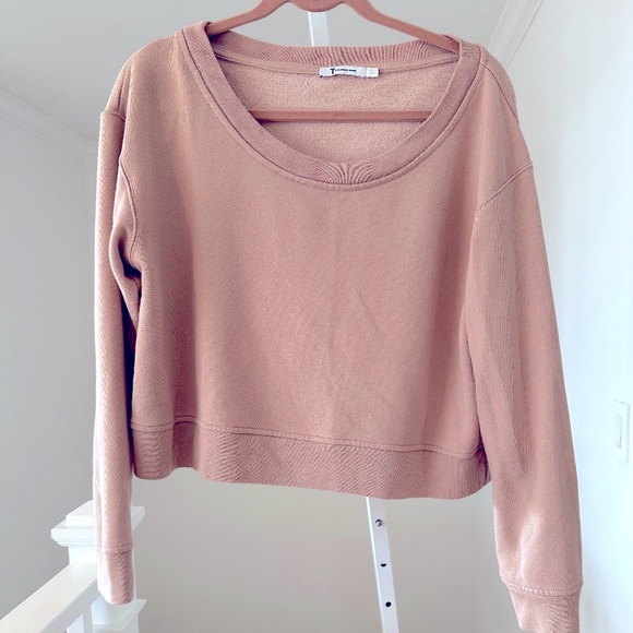 T by Alexander Wang beige wide scoop neck cropped sweatshirt medium - Picture 1 of 5